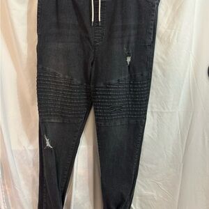 Men's Black Distressed Joggers
